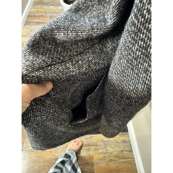 Eileen Fisher Organic Cotton Woven Stand Collar Long Jacket Coat Black White L - Picture 3 of 8